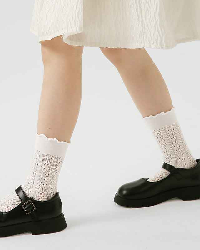 Kids Mesh Cotton Crew Socks Hollow Pattern Crimping Cuff Thin Breathable