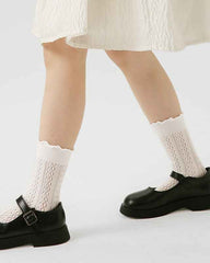 Kids Mesh Cotton Crew Socks Hollow Pattern Crimping Cuff Thin Breathable