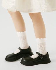 아동용 메쉬 코튼 크루 양말 펀칭 패턴 크림핑 커프 얇고 통기성 좋음