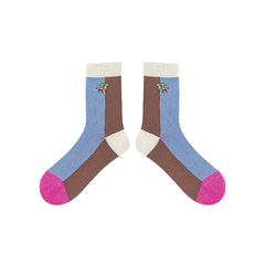 3-Pack Women Cotton Crew Socks Coconut Tree Series Cute Fashionable