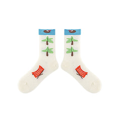 3-Pack Women Cotton Crew Socks Coconut Tree Series Cute Fashionable