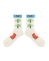 Women Cotton Crew Socks Coconut Tree Series Cute Fashionable