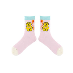 Women Cotton Crew Socks Flower Cones Kawaii Cute Casual
