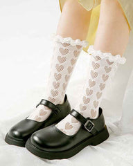 Kids Cotton Crew Socks Hollow Love Crimping Princess Breathable