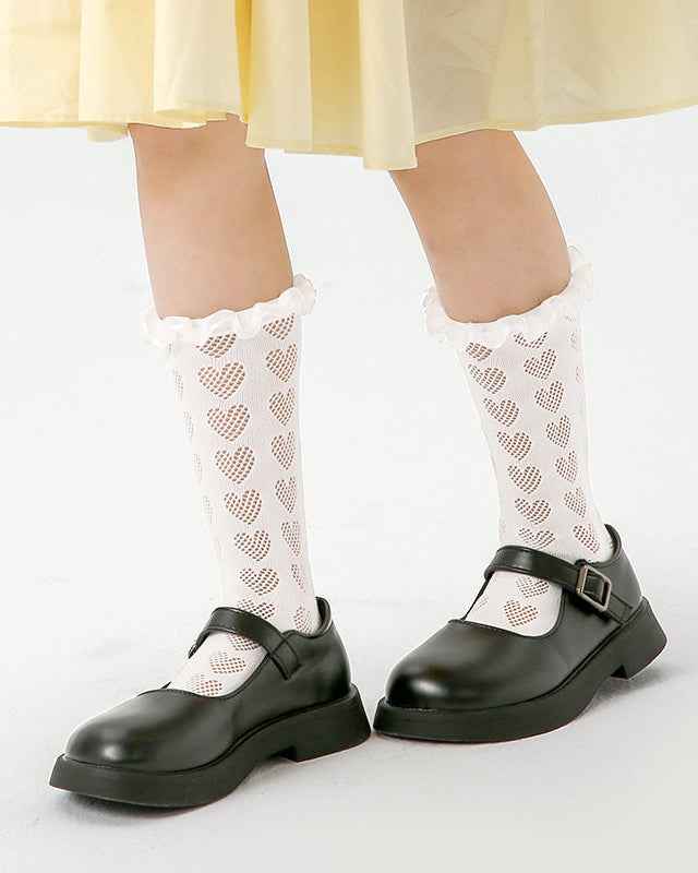 Kids Cotton Crew Socks Hollow Love Crimping Princess Breathable