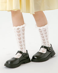 아동용 면 크루 양말 펀칭 하트 크림핑 프린세스 통기성