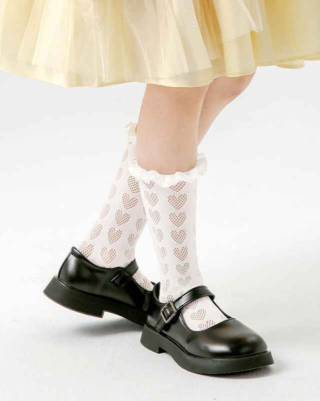 Kids Cotton Crew Socks Hollow Love Crimping Princess Breathable