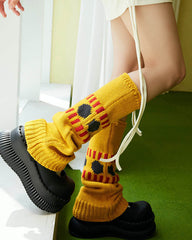 Women Retro Thermal Sock Covers Cozy Wool Knit Warm Cute Leg Warmers