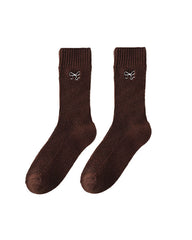 여성용 스위트 리본 자수 크루 컴포트 심리스 양말