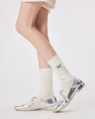 여성용 스위트 리본 자수 크루 컴포트 심리스 양말