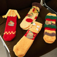 선물 박스 세트 여성 크루 양말 재미있는 버거 시리즈 보송보송하고 두껍고 따뜻하며 부드러운 양말