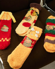 Gift Box Set Women Crew Socks Fun Burger Series Fuzzy Thick Warm