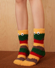 Gift Box Set Women Crew Socks Fun Burger Series Fuzzy Thick Warm