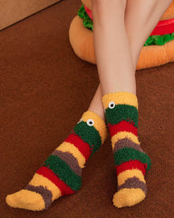 Gift Box Set Women Crew Socks Fun Burger Series Fuzzy Thick Warm