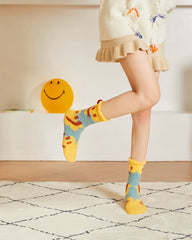 Gift Box Set Women Crew Socks Smiley Face Cozy Thick Soft Fuzzy Non Slip Socks