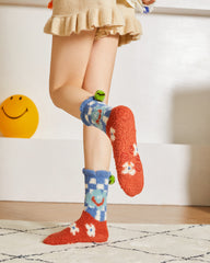 Gift Box Set Women Crew Socks Smiley Face Cozy Thick Soft Fuzzy Non Slip Socks