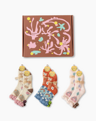 선물 박스 세트 여성 크루 양말 스마일리 페이스 포근하고 도톰한 부드러운 퍼지 논슬립 양말