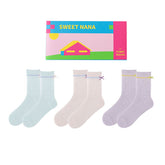 禮盒套裝 女士中筒襪子 棉質 可愛趣味 薄款禮服襪子 帶蝴蝶結 透氣網眼