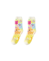Women Crew Socks Graffiti Series Fuzzy Thick Warm Soft Non Slip