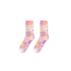 Women Crew Socks Graffiti Series Fuzzy Thick Warm Soft Non Slip Socks
