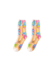 Women Crew Socks Graffiti Series Fuzzy Thick Warm Soft Non Slip