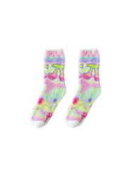Women Crew Socks Graffiti Series Fuzzy Thick Warm Soft Non Slip