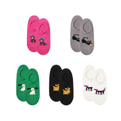 5-Pack Happy Party Series Women No Show Socks Cotton Seamless Non Slip