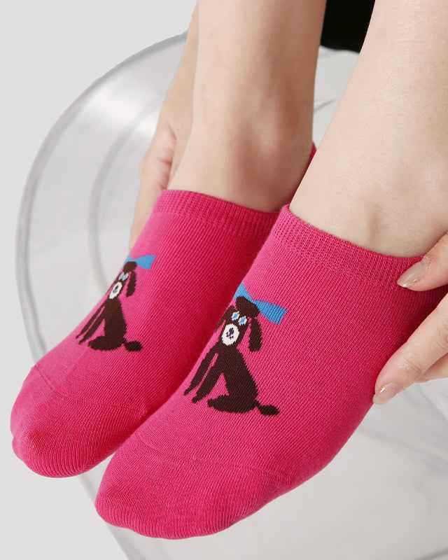 5-Pack Happy Party Series Women No Show Socks Cotton Seamless Non Slip