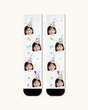 キッズカスタムポートレートフェイスクルーソックス パーソナライズドフォトソックス 友達へのギフト ブラックトゥ