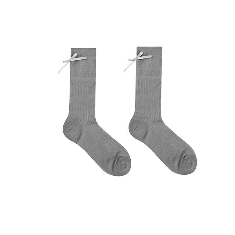 Women Antibacterial Mesh Cotton Knee High Socks Letter Bowknot