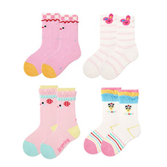 4-Pack Layer Cake Series Kids Socks Girls Cotton Cartoon Crew Socks