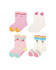 4-Pack Layer Cake Series Kids Socks Girls Cotton Cartoon Crew Socks