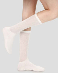 Women Lolita Cotton Knee High Socks Seamless Cutout Stripe Mesh Breathable