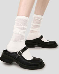 Women Lolita Cotton Knee High Socks Seamless Cutout Stripe Mesh Breathable