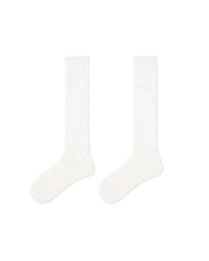 Women Lolita Cotton Knee High Socks Seamless Cutout Stripe Mesh Breathable