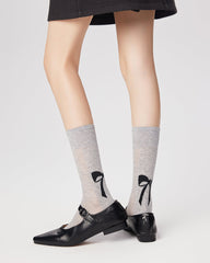 리본 프린트 크루 삭스 발레 스타일 얇은 면 양말