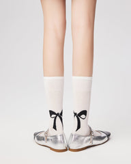리본 프린트 크루 삭스 발레 스타일 얇은 면 양말