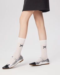 리본 프린트 크루 삭스 발레 스타일 얇은 면 양말
