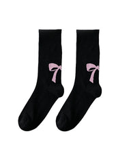 리본 프린트 크루 삭스 발레 스타일 얇은 면 양말