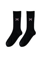 리본 프린트 크루 삭스 발레 스타일 얇은 면 양말