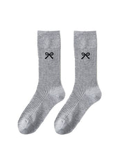 리본 프린트 크루 삭스 발레 스타일 얇은 면 양말