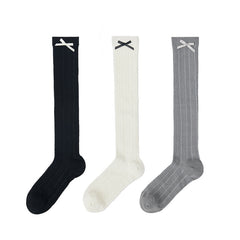 純色蝴蝶結襪子女款及膝薄款透氣襪子