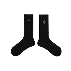 Solid Color Bow Embroidery Women Crew Socks Cozy Seamless
