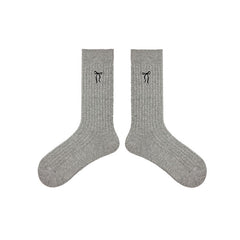 Solid Color Bow Embroidery Women Crew Socks Cozy Seamless