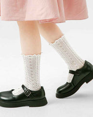 Kids Ladylike Mesh Cotton Crew Socks Hollow Pattern Seamless Thin