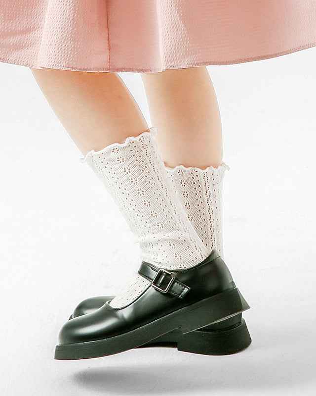 Kids Ladylike Mesh Cotton Crew Socks Hollow Pattern Seamless Thin