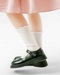 Kids Ladylike Mesh Cotton Crew Socks Hollow Pattern Seamless Thin