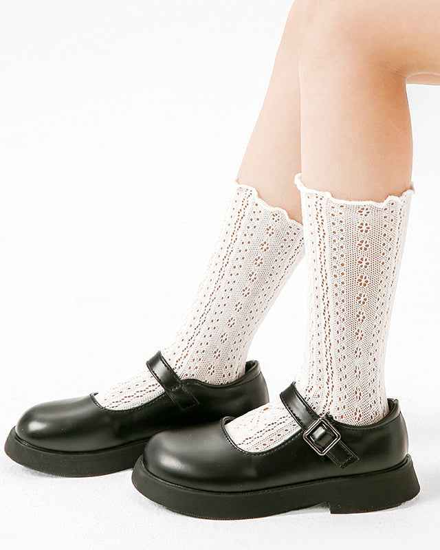 Kids Ladylike Mesh Cotton Crew Socks Hollow Pattern Seamless Thin