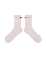 女性用 薄手で通気性のあるクルーコットンソックス リボン付き快適ソックス