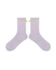 女性用 薄手で通気性のあるクルーコットンソックス リボン付き快適ソックス